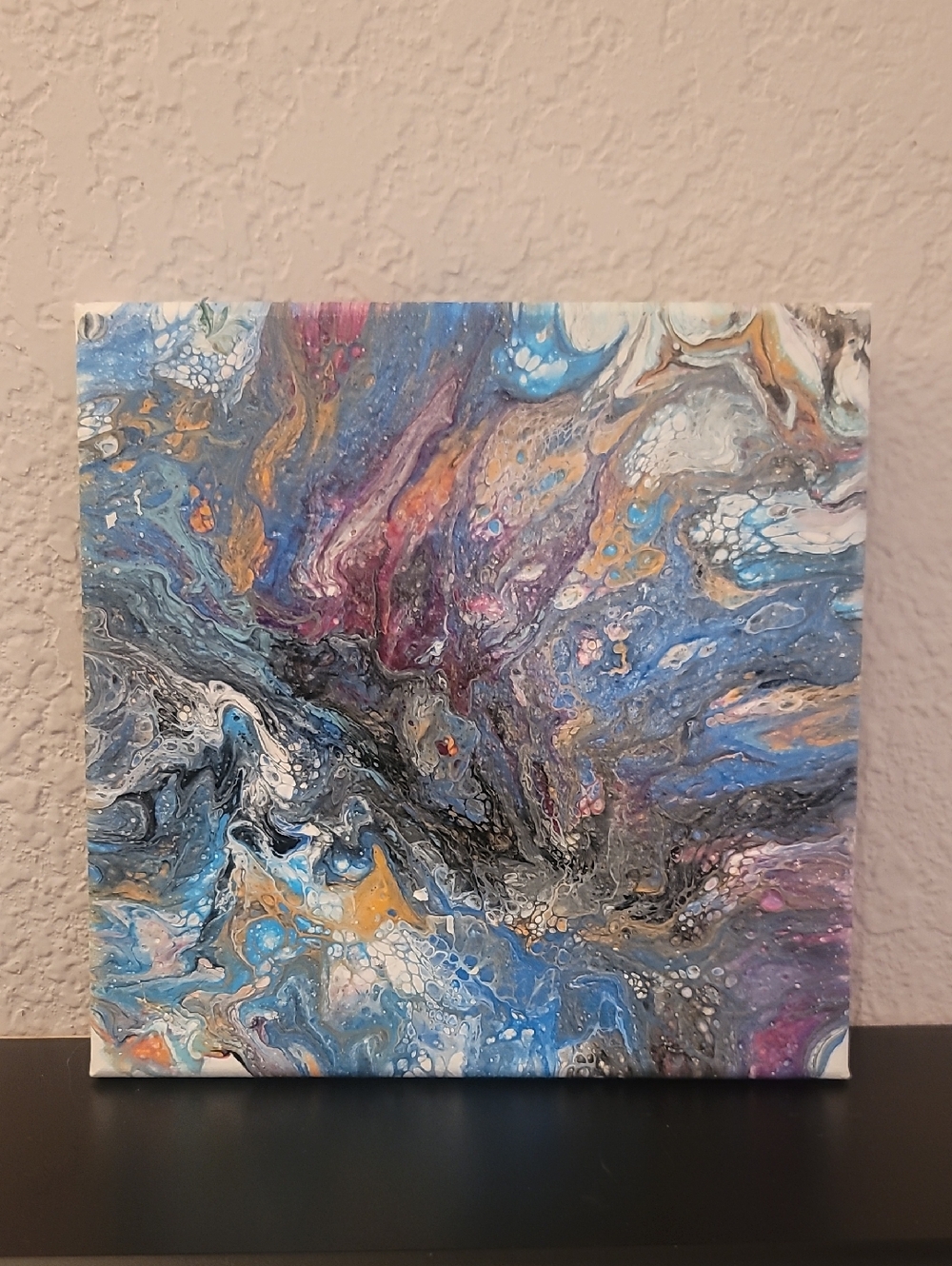 Abstract Fluid Art Canvas in Blue, Purple & Gold - Unbranded